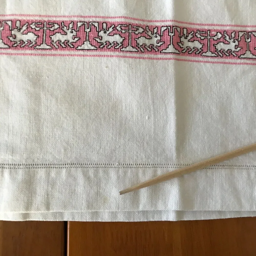 Kitchen Linen Towel Bunny Rabbit  Runner Spring Cross Stitch 22 x 53 Easter